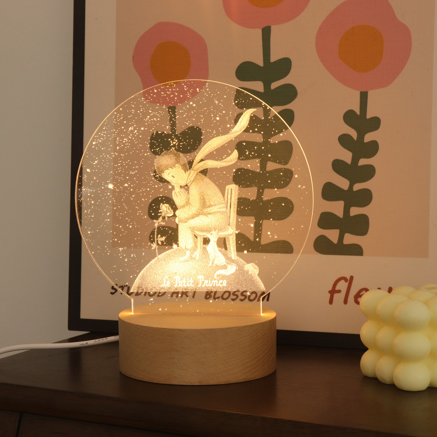 3D Image Internal Carving Laser Acrylic Bedhead Nightlight Plug in