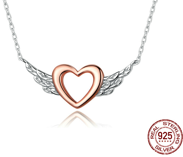 Heart-Shaped Necklace Love Wings Pendant Popular Two-Tone Plated Charm