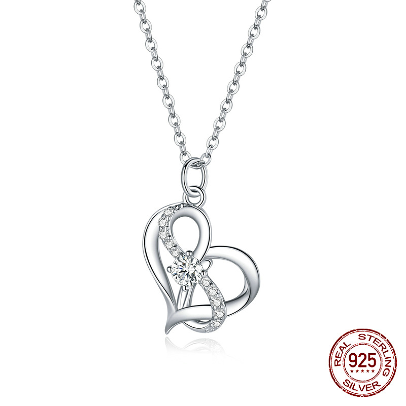 Silver S925 Necklace Women's Heart-Shaped Pendant Jewelry