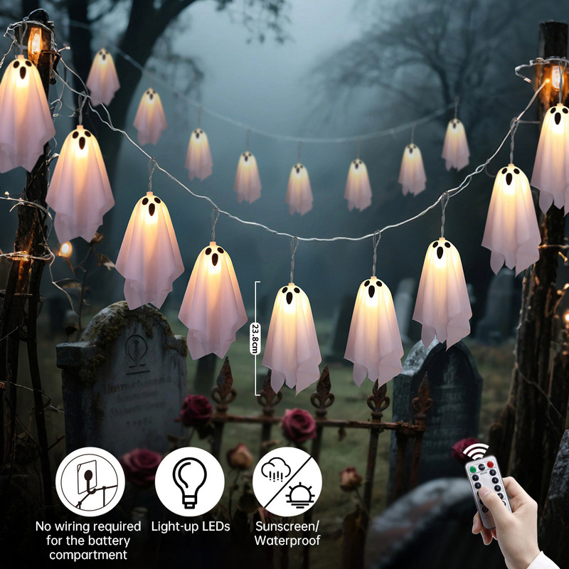 Halloween Ghost Lights – 8-Mode Waterproof String Lights for Indoor/Outdoor Party, Haunted House