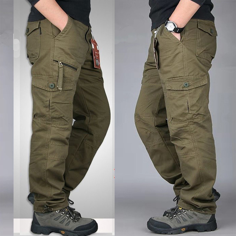 Men's Cotton Cargo Overalls for Camping & Hiking - Straight-Leg, Multi-Pocket Baggy Trousers
