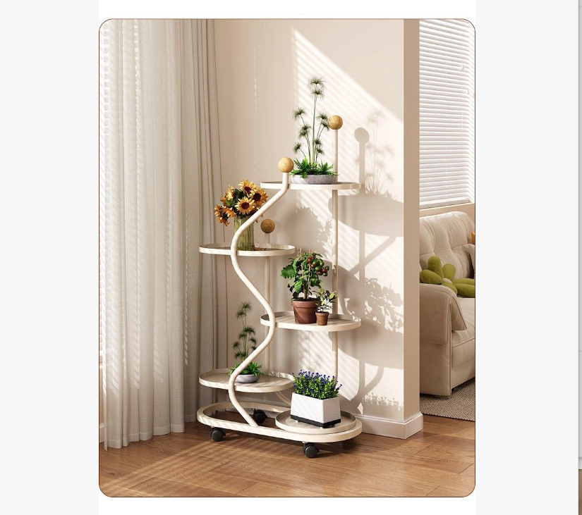 Movable Flower Rack Mobile Flower Stand with Wheels, Multi-Layer Metal Plant Shelf for ...