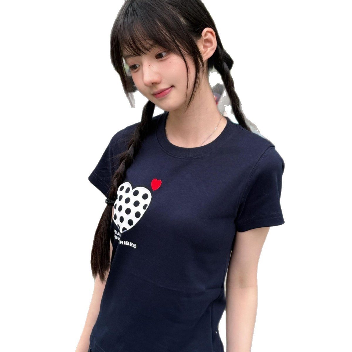 Polka Dot Heart Print Regular Shoulder Top