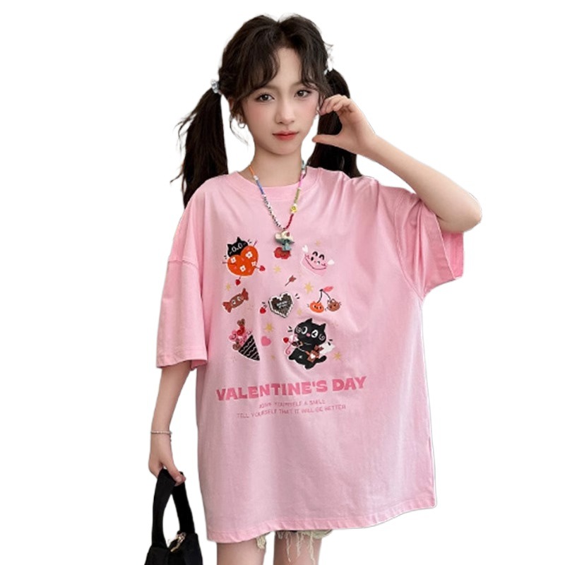 Girl's Short Sleeve T-Shirt, Long T-Shirt Dress Set for Big Kids