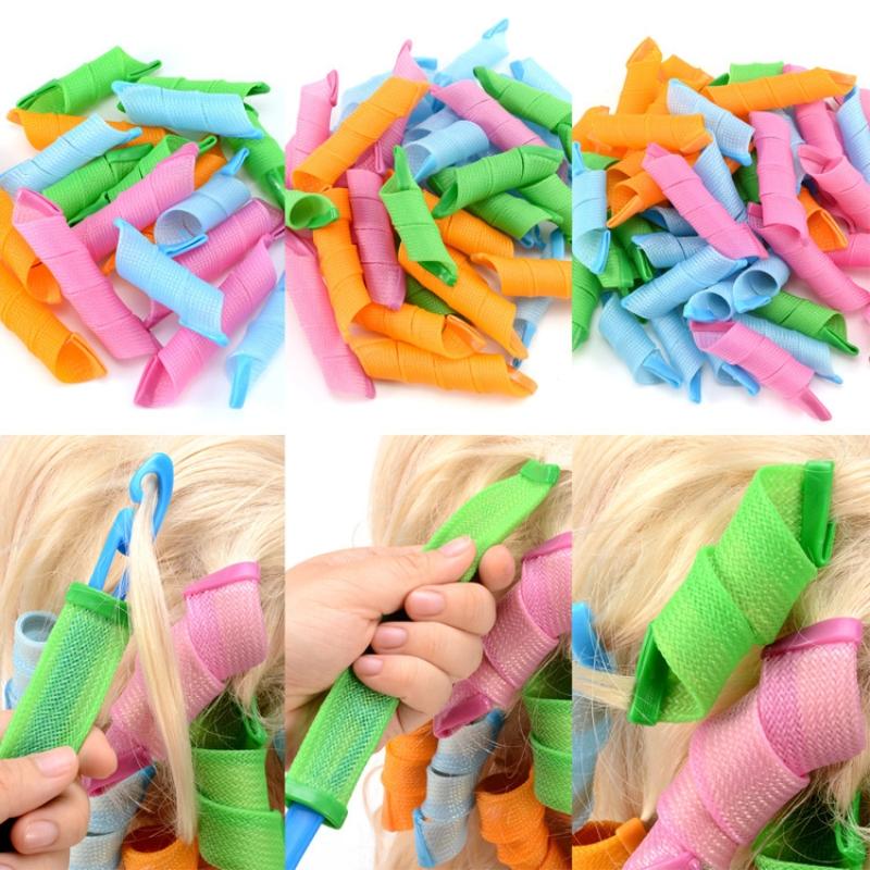 Flexible rollers wrapped around separate blonde hair sections
