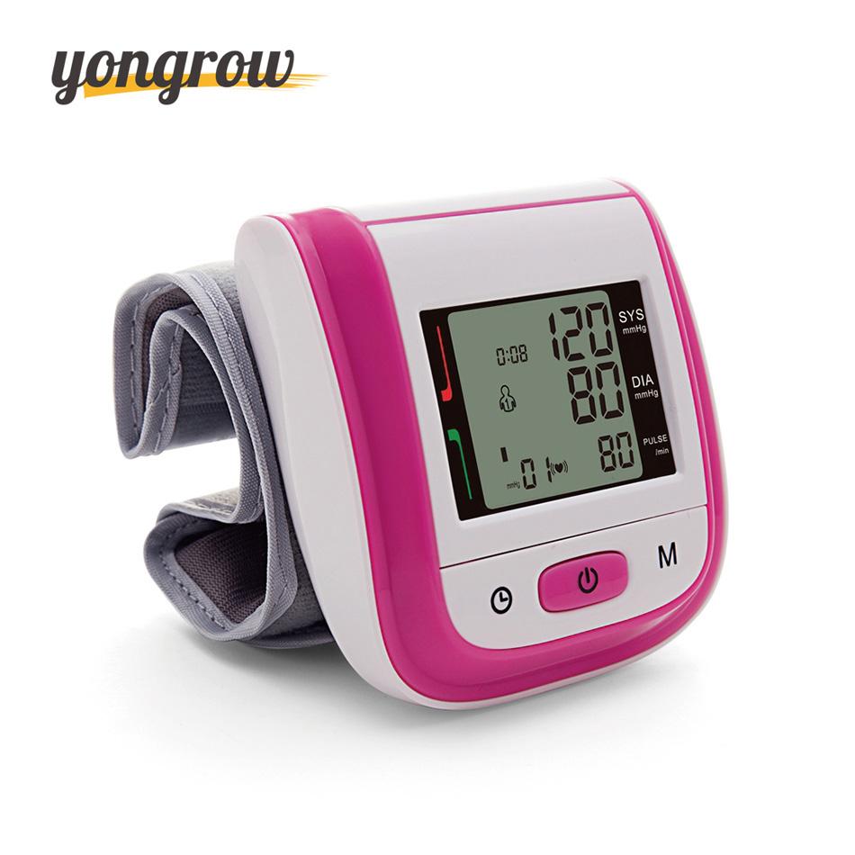 Yongrow brand logo with pink variant of blood pressure monitor displayed from front-facing angle