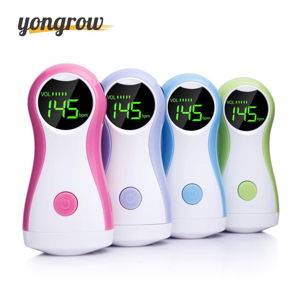 Four color options of Yongrow fetal doppler lined up: hot pink, periwinkle, sky blue, and spring green