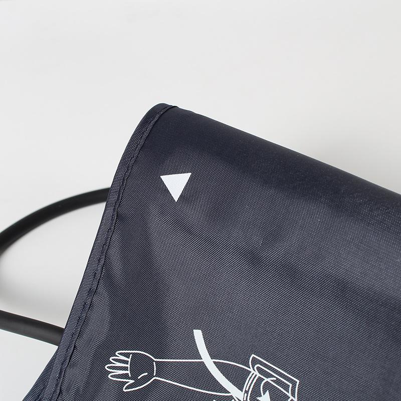 Silver triangle logo detail on navy nylon