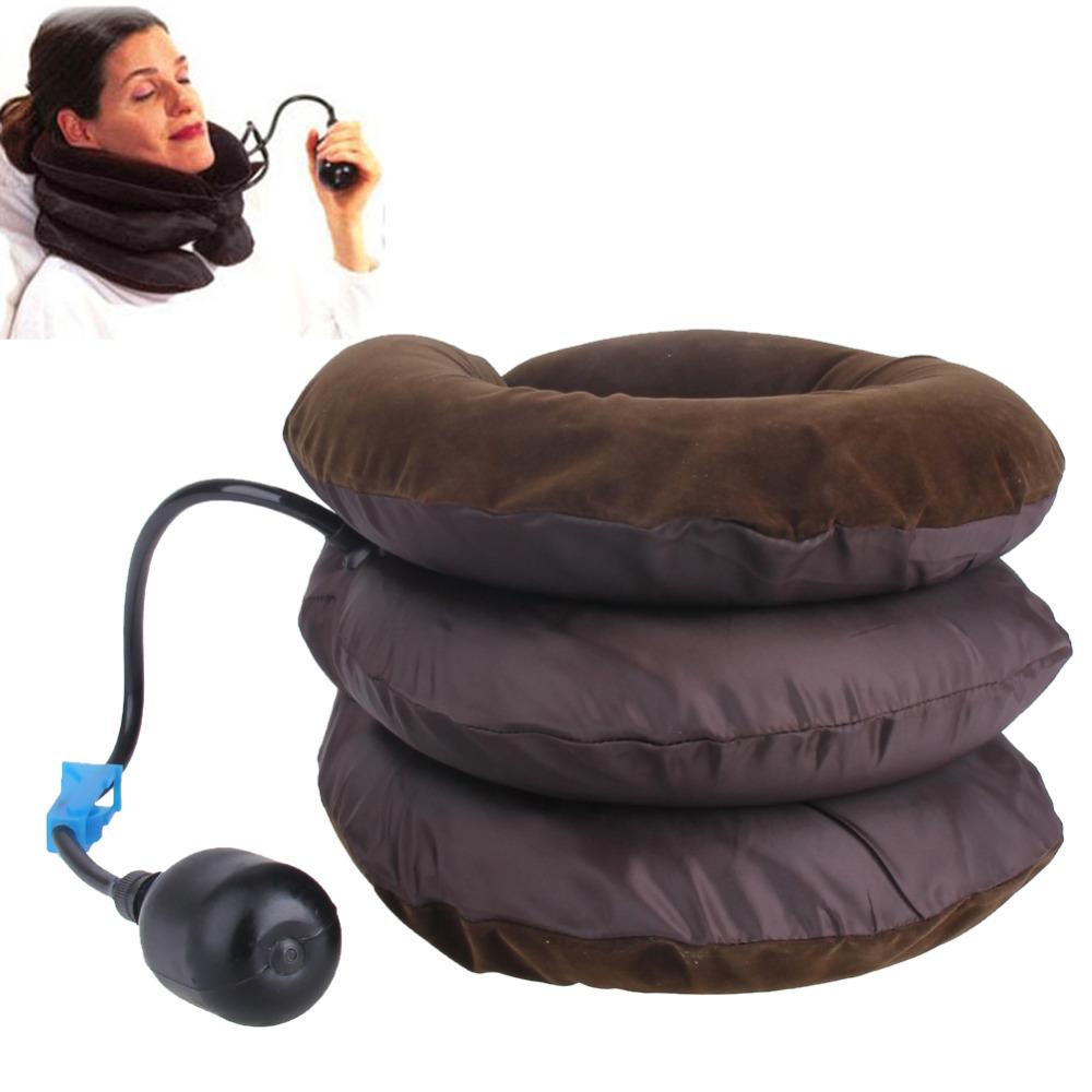 Woman wearing soft brown cervical brace around neck with closed eyes and relaxed expression