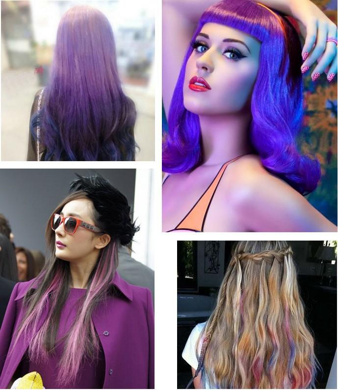 Vivid temporary streaks across different hairstyles