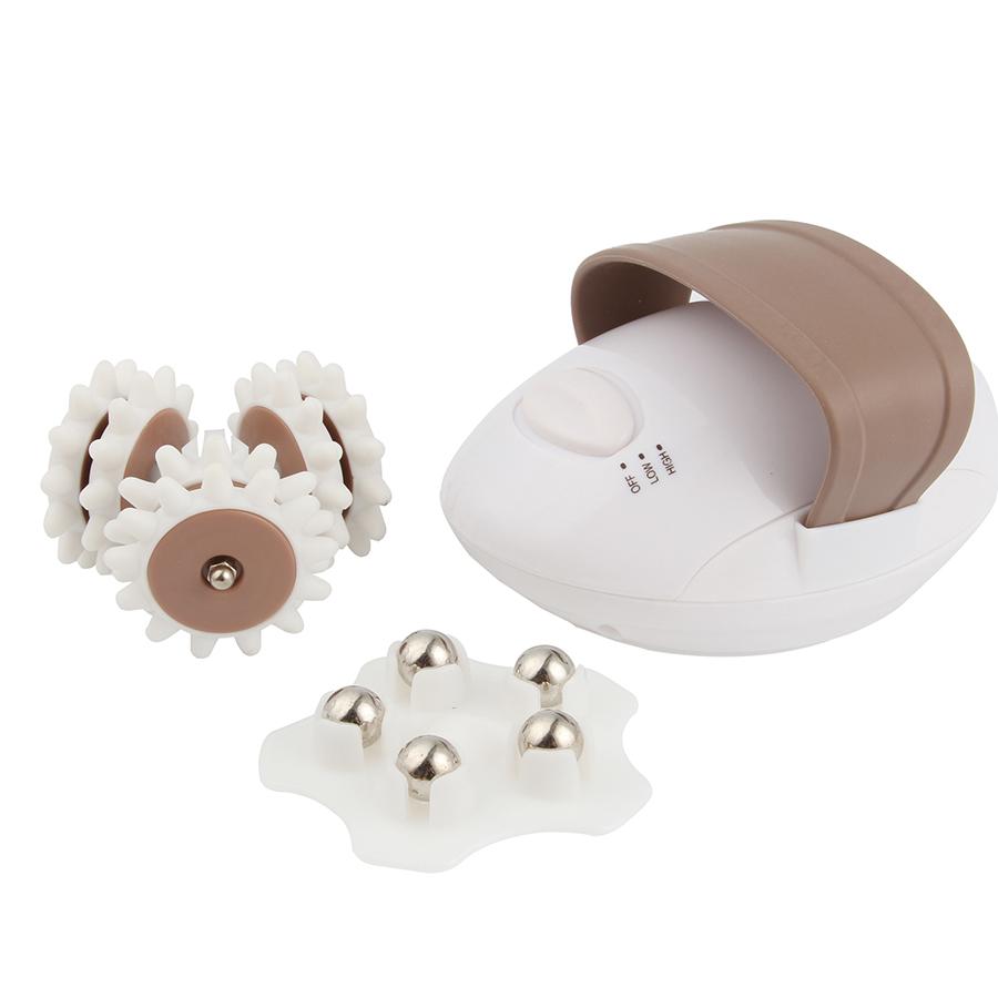 Close-up of the smooth rounded head with metal balls in motion, skin appearing firmer and more even-toned