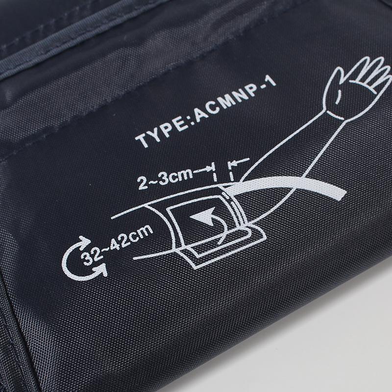 Close-up of embroidered sizing guide showing 32-42cm range
