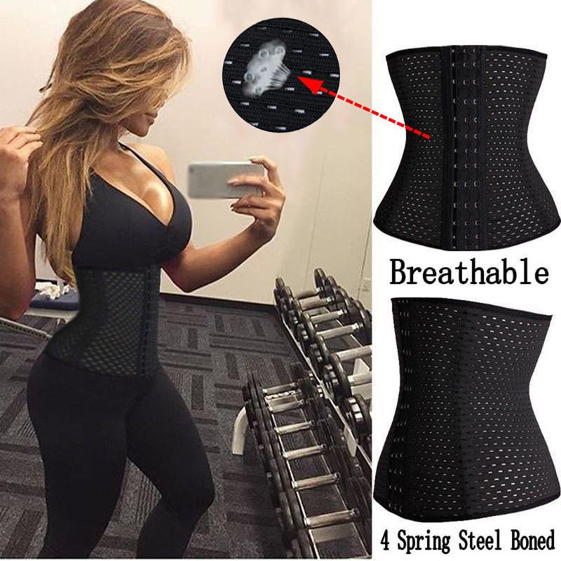 Black and cream waist trainer options folded with size measurement, showcasing breathable mesh texture.