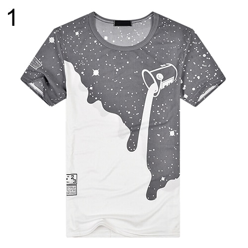 Men Fashion Summer Milk Poured Pattern Inverted Milk 3D T shirt Printed Short Sl