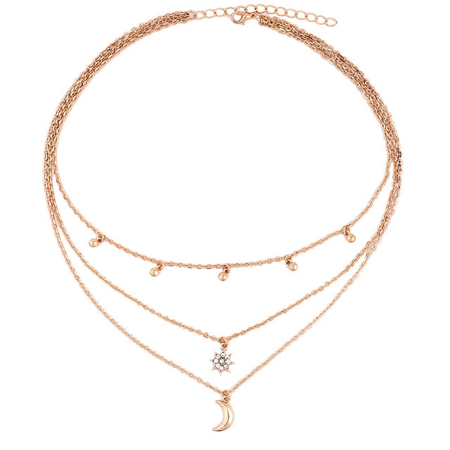 Gold Layered Moon Star Necklace Celestial Choker Dainty Boho Pendant Jewelry