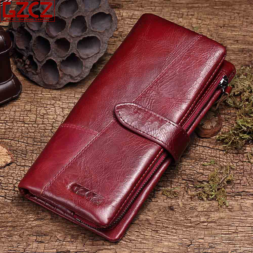 GZCZ Genuine Leather Women Wallet Purse Female Luxury Cow Leather Business Women's Handbag Genuine