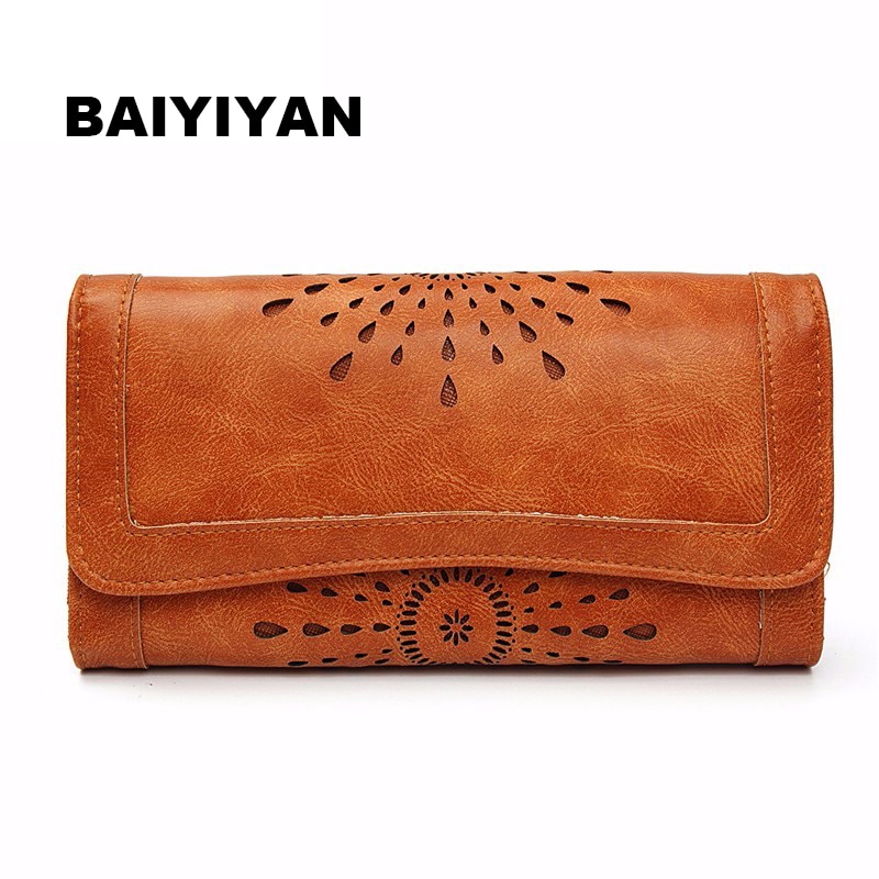 Hollow Out Pattern Retro Wallet Female Purse PU Leather handbag practical Women wallets and purses