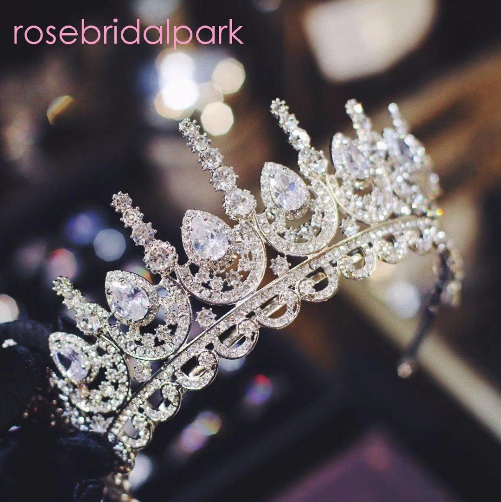 Rosebridalpark Zircon Gorgeous Bridal Wedding Hair Accessories Tiara Big Cubic Zirconia Crown