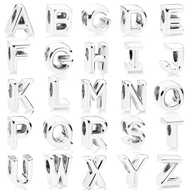 S925 initial alphabet letter A-Z diy loose bead Fits pandora charms silver original bracelet for