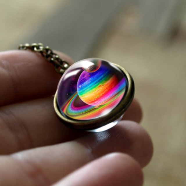 Nebula Galaxy Necklace Double Sided Universe Planet Glass Pendant Gift