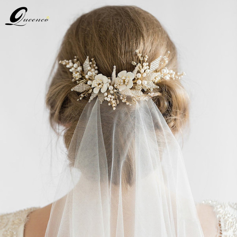 Queenco Gold Bridal Hair Comb Pearl Beads Wedding Hair Accessories Women Headpiece Girl's Vine Party