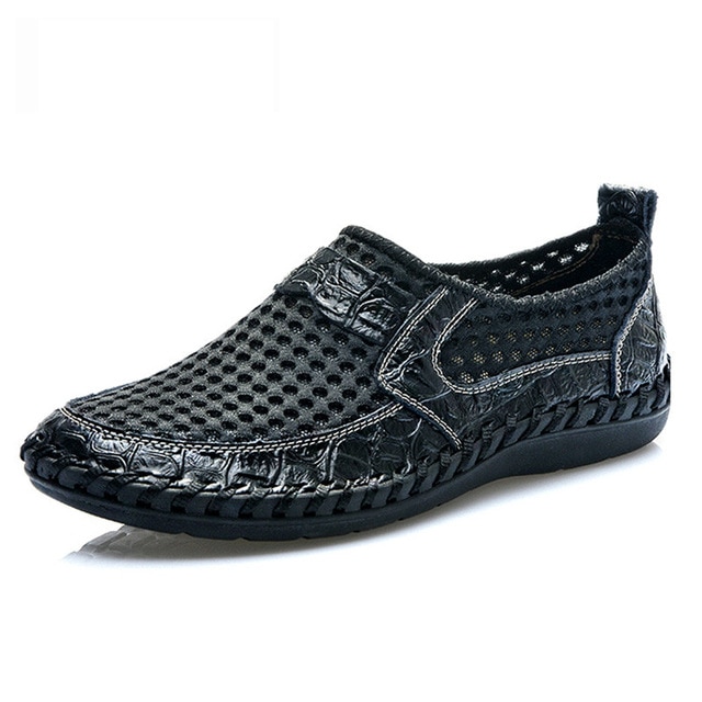 Breathable Mesh Shoes Italy Loafers Mens Casual Shoes Genuine Leather Slip On Brand Shoes Man image 4