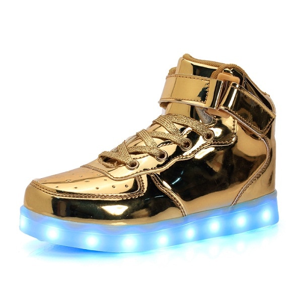Led Children Shoes USB Charging Basket Shoes With Light Up Kids Casual Boys&Girls Luminous Sneakers Gold silver image 4