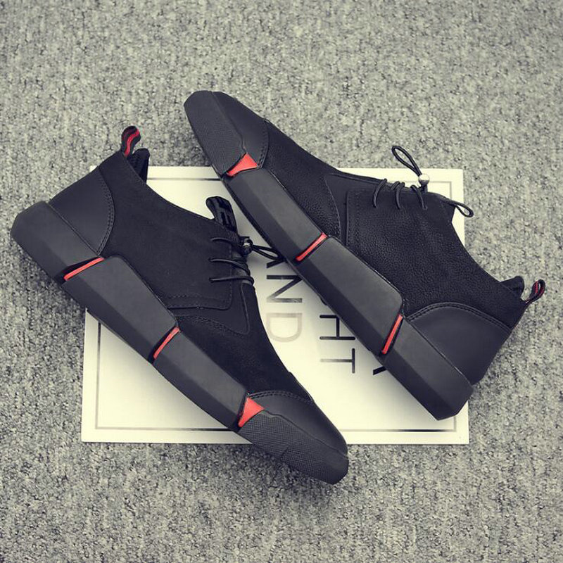 Black Men's Leather Casual Shoes Breathable Sneakers image 6