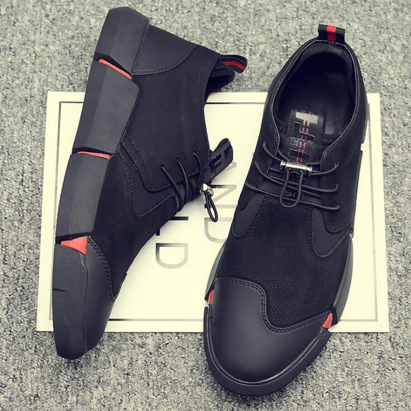 Black Men's Leather Casual Shoes Breathable Sneakers image 7