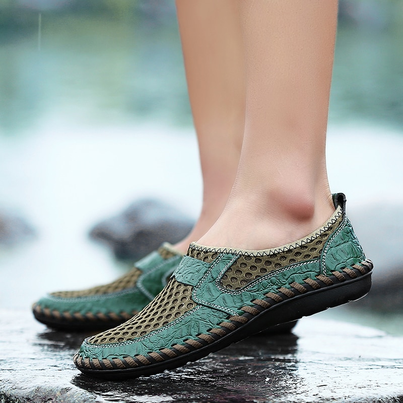 Breathable Mesh Shoes Italy Loafers Mens Casual Shoes Genuine Leather Slip On Brand Shoes Man image 6