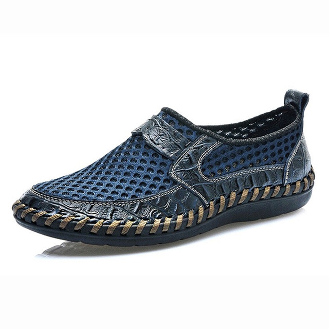 Breathable Mesh Shoes Italy Loafers Mens Casual Shoes Genuine Leather Slip On Brand Shoes Man image 3