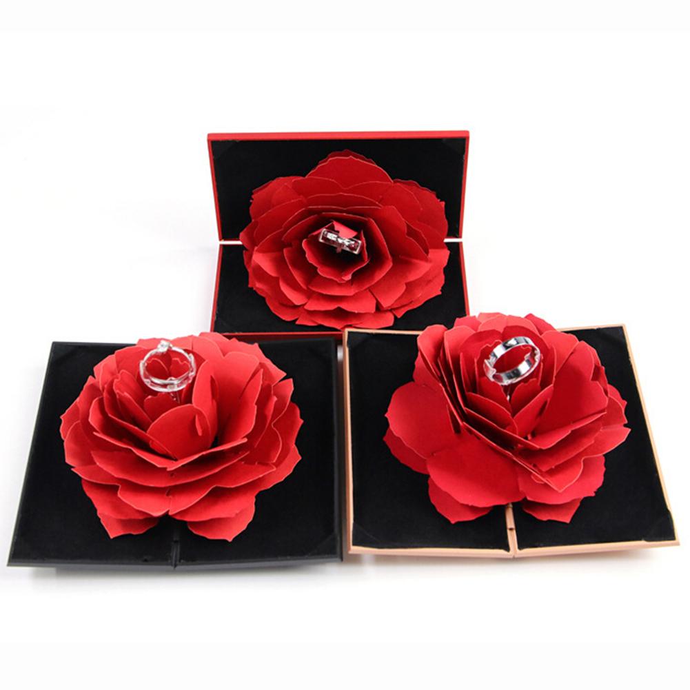 3D Pop Up Red Rose Flower Ring Box Wedding Engagement Box Jewelry Storage Holder Case