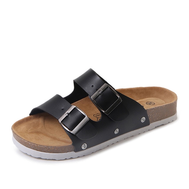 Beach Shoes Cork Slippers Casual Metal Double Buckle Womens Flip Flops image 3