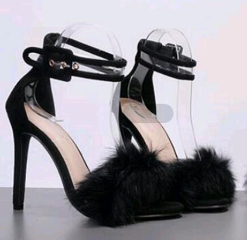 Women Pumps Snake Black High Thin Heels Ankle Strap Platform Faux Fluffy Rabbit Fur Woman Sandal Party Wedding Lady Shoes image 3