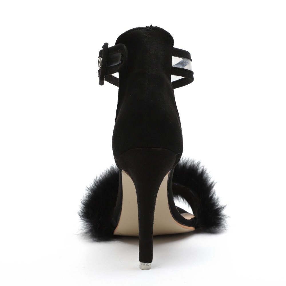 Women Pumps Snake Black High Thin Heels Ankle Strap Platform Faux Fluffy Rabbit Fur Woman Sandal Party Wedding Lady Shoes image 4