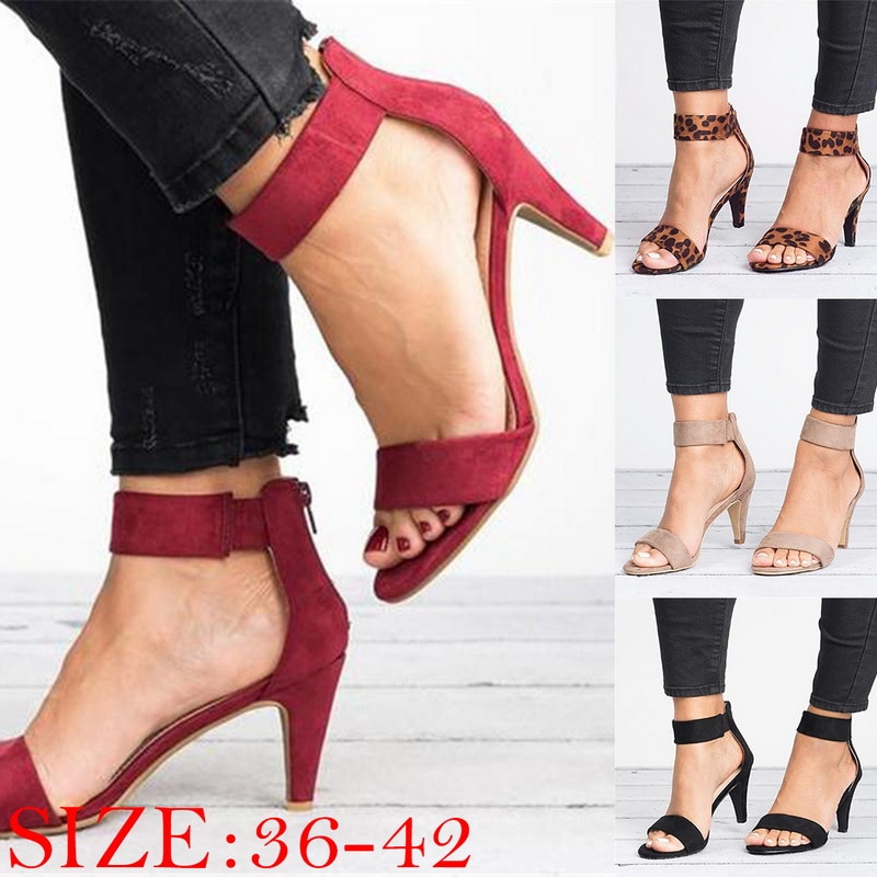 Women Flock Square Heel Sandals Leopard High Heels Buckle Strap Female Ladies Woman Sandal Shoes Girls image 6