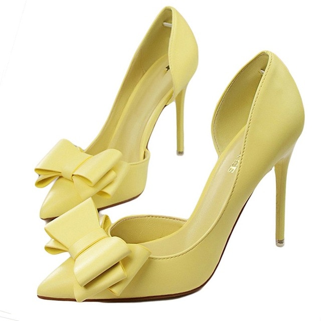 delicate sweet bowknot high heel shoes side hollow pointed Stiletto Heels Shoes women pumps