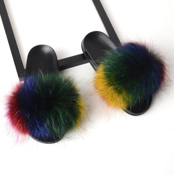Women Flat Non-slip Solid Fox Fur Slides Real Fox hair Slides Slippers image 11