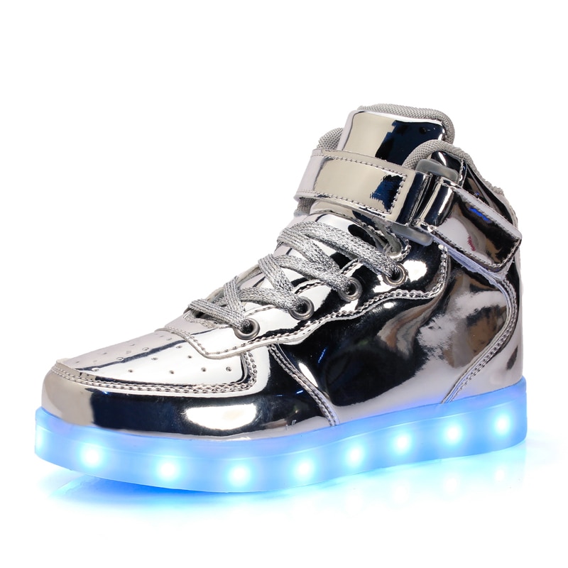 Led Children Shoes USB Charging Basket Shoes With Light Up Kids Casual Boys&Girls Luminous Sneakers Gold silver image 11