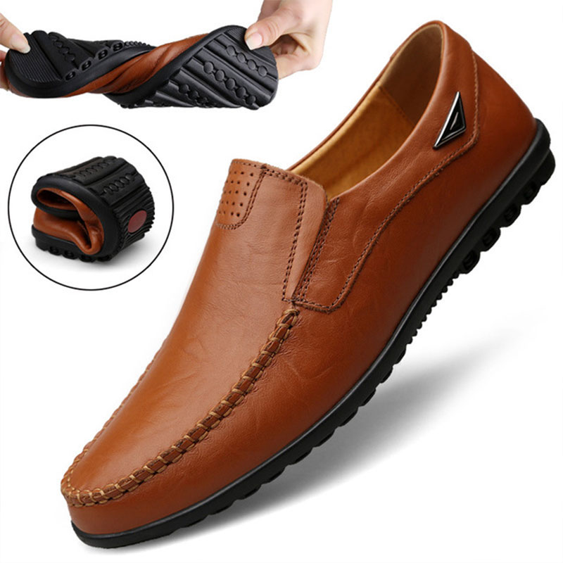 Genuine Leather Mens Moccasin Shoes Black Men Flats Breathable Casual Italian Loafers Comfortable