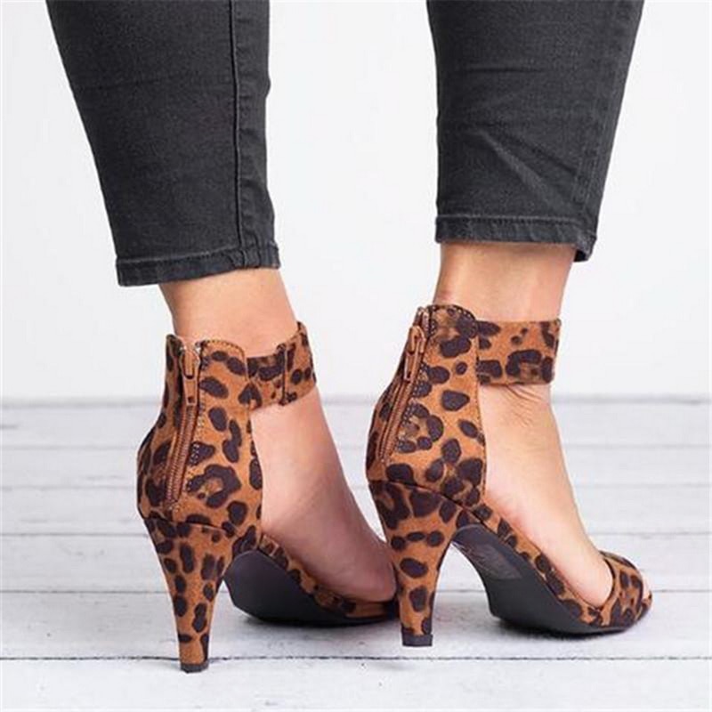 Women Flock Square Heel Sandals Leopard High Heels Buckle Strap Female Ladies Woman Sandal Shoes Girls image 10