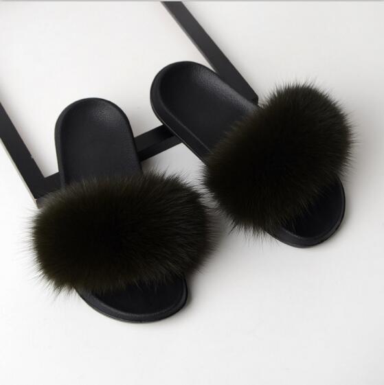 Women Flat Non-slip Solid Fox Fur Slides Real Fox hair Slides Slippers image 14