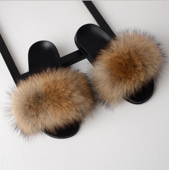 Women Flat Non-slip Solid Fox Fur Slides Real Fox hair Slides Slippers image 15