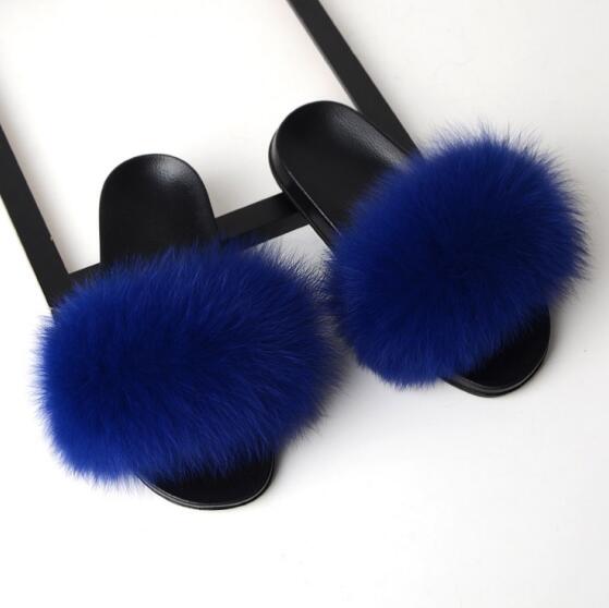 Women Flat Non-slip Solid Fox Fur Slides Real Fox hair Slides Slippers image 18