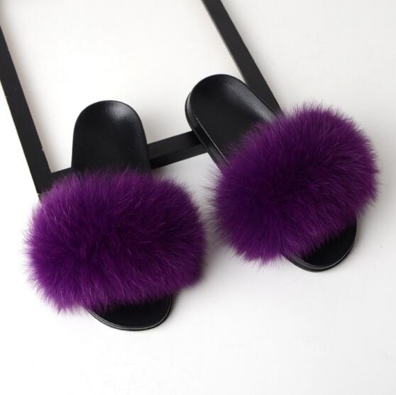 Women Flat Non-slip Solid Fox Fur Slides Real Fox hair Slides Slippers image 9