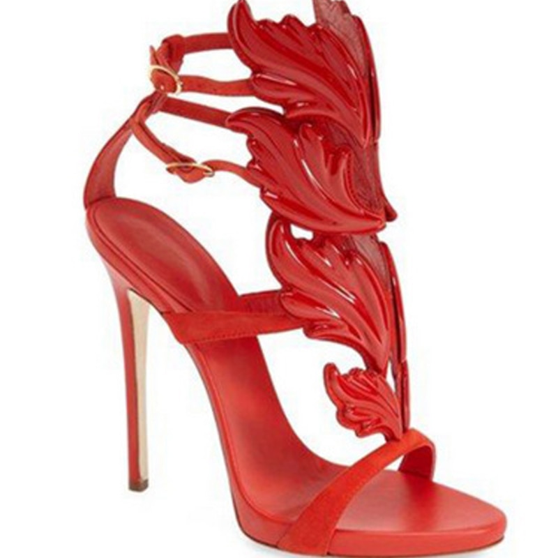 Leather Sandals Women Gold Leaf Flame Gladiator Sandal Shoes Party Dress Shoe Woman Patent High Heel Sandals image 7