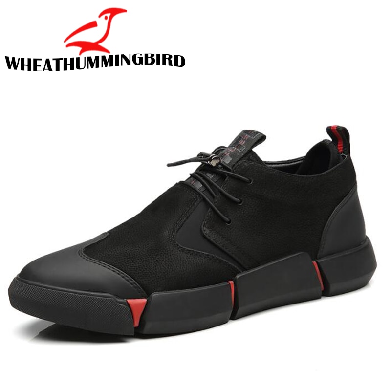 Black Men's Leather Casual Shoes Breathable Sneakers image 5