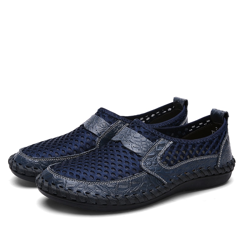 Breathable Mesh Shoes Italy Loafers Mens Casual Shoes Genuine Leather Slip On Brand Shoes Man image 8