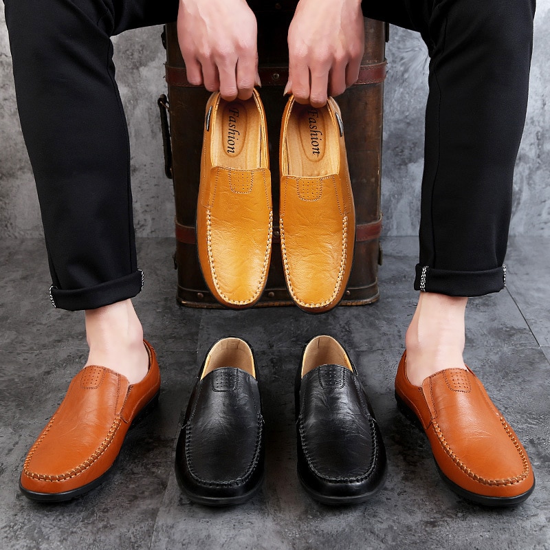 Genuine Leather Mens Moccasin Shoes Black Men Flats Breathable Casual Italian Loafers Comfortable image 5