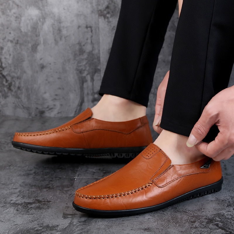 Genuine Leather Mens Moccasin Shoes Black Men Flats Breathable Casual Italian Loafers Comfortable image 6
